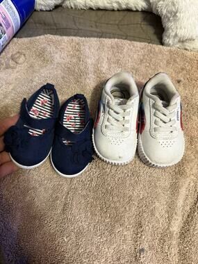 bundle- PUMA girl baby Sneakers size 4C , & blue flower shoes size 3C